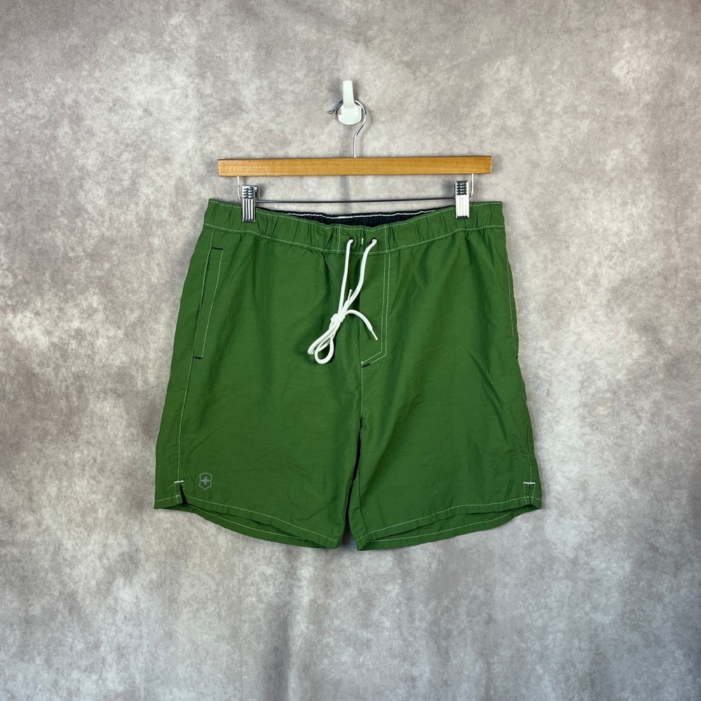 Victorinox Mens Swim Trunks Shorts M Green Swimsuit Drawstring Pockets